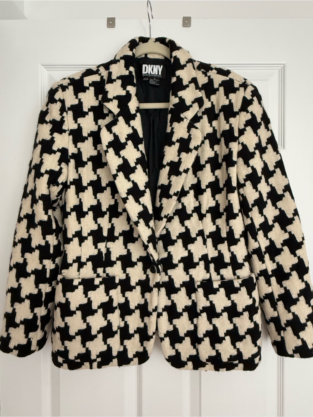 Vintage 90s DKNY Wool Houndstooth Blazer Jacket (Size 12)